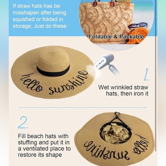 Hello Sunshine wide brim straw sun hat - Picture 4 of 6